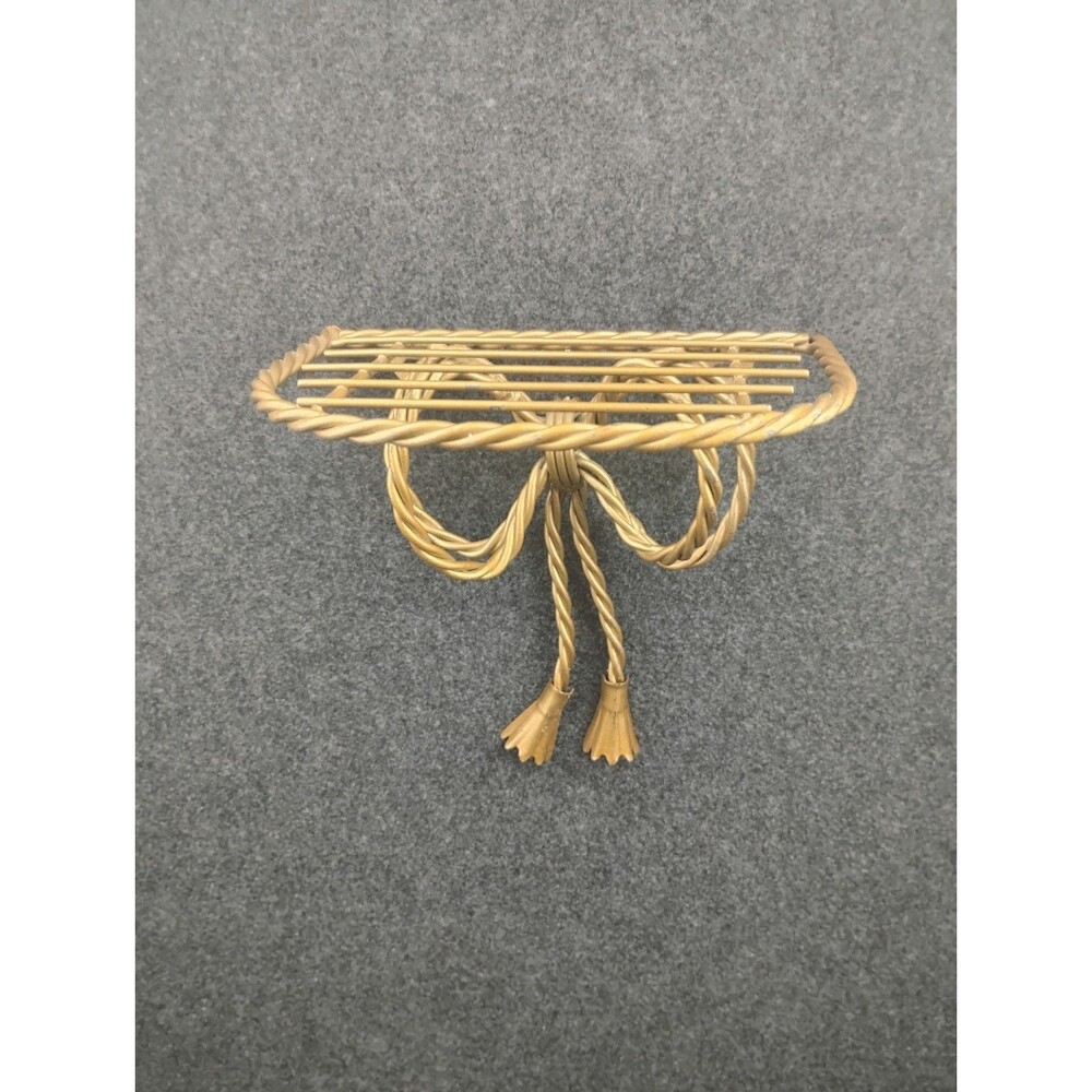 Vintage Home Interiors Hollywood Regency Rope Bow Wall Shelf Gold Tone MCM